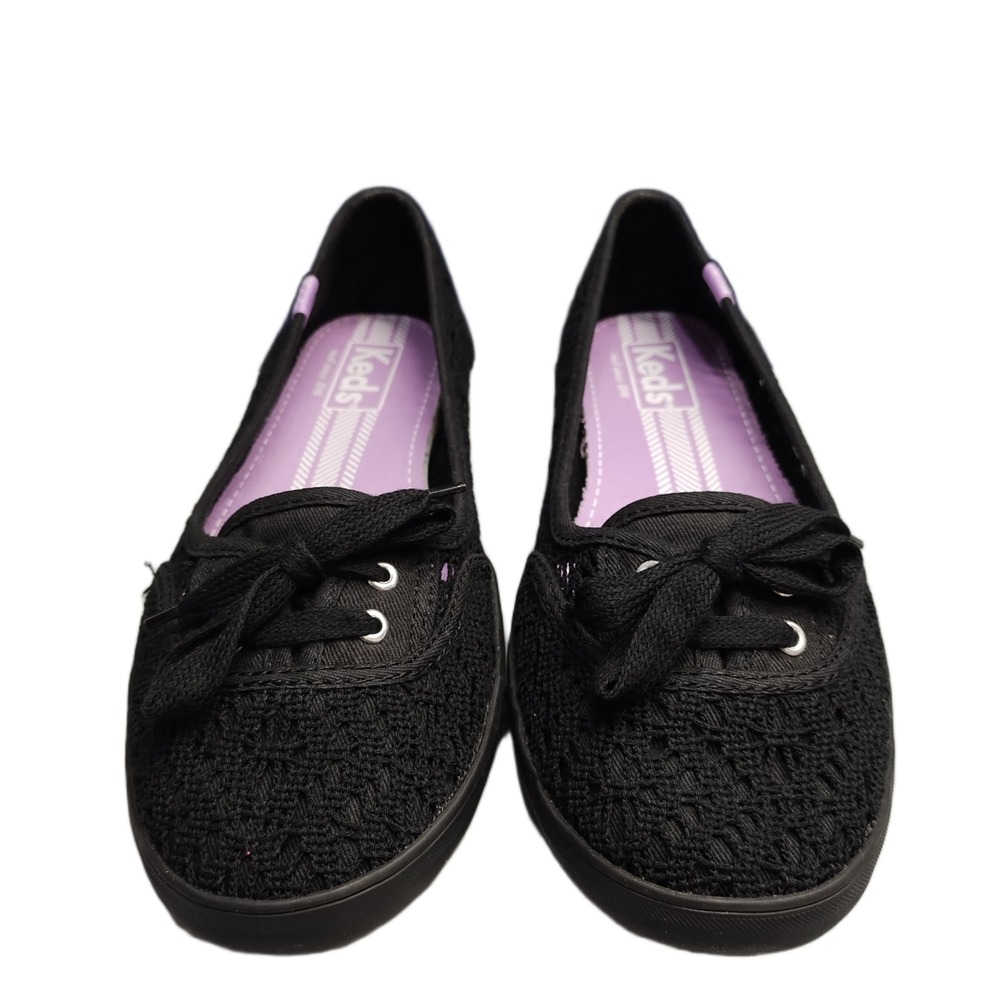 Keds Teacup Crochet Sneakers Womens US Size 8 Black Comfort Almond Toe Slip On